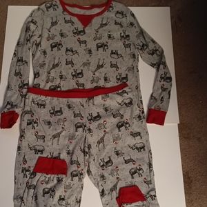 Wondershop Christmas Santa Zoo Animal Print 2 Piece Gray Pajamas